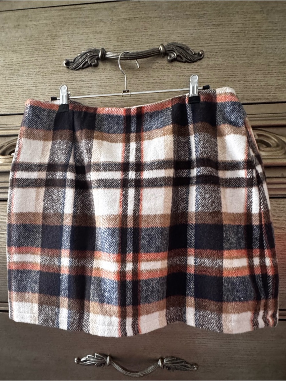 Plaid Wool-Blend Mini Skirt in Brown and Black
